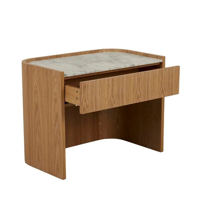 Elsie Bedside - Matt White Marble - Natural Ash - Biku Furniture & Homewares