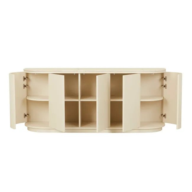 Oberon Crescent Marble Buffet - Natural Travertine - Shell - Biku Furniture & Homewares