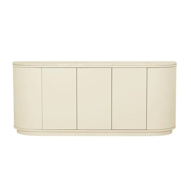 Oberon Crescent Marble Buffet - Natural Travertine - Shell - Biku Furniture & Homewares