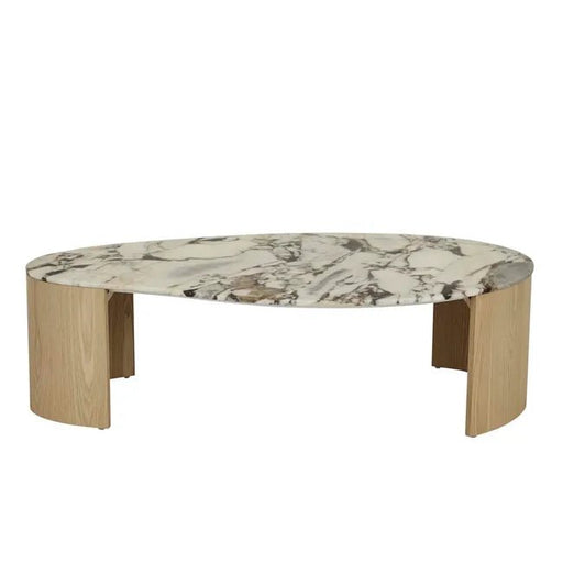 Oberon Curve Marble Coffee Table - Matt Ocean Marble - Natural Ash - Biku Furniture & Homewares