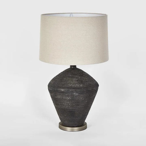 Pinnacle Black Lamp with Natural Linen Shade - Biku Furniture & Homewares