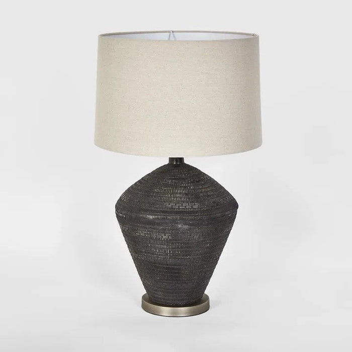 Pinnacle Black Lamp with Natural Linen Shade - Biku Furniture & Homewares