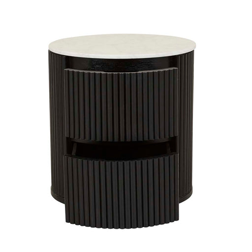 Benjamin Ripple Marble Round Bedside - Matt White Marble - Matt Black