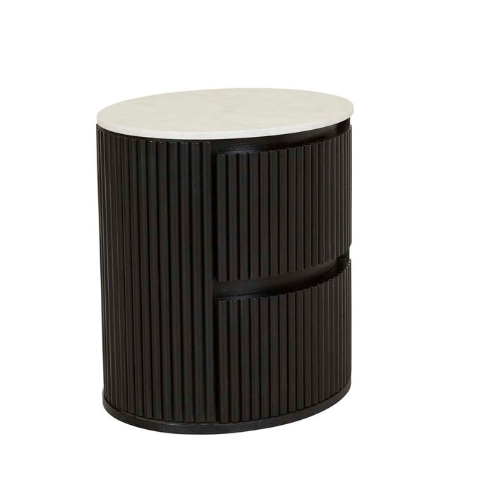 Benjamin Ripple Marble Round Bedside - Matt White Marble - Matt Black