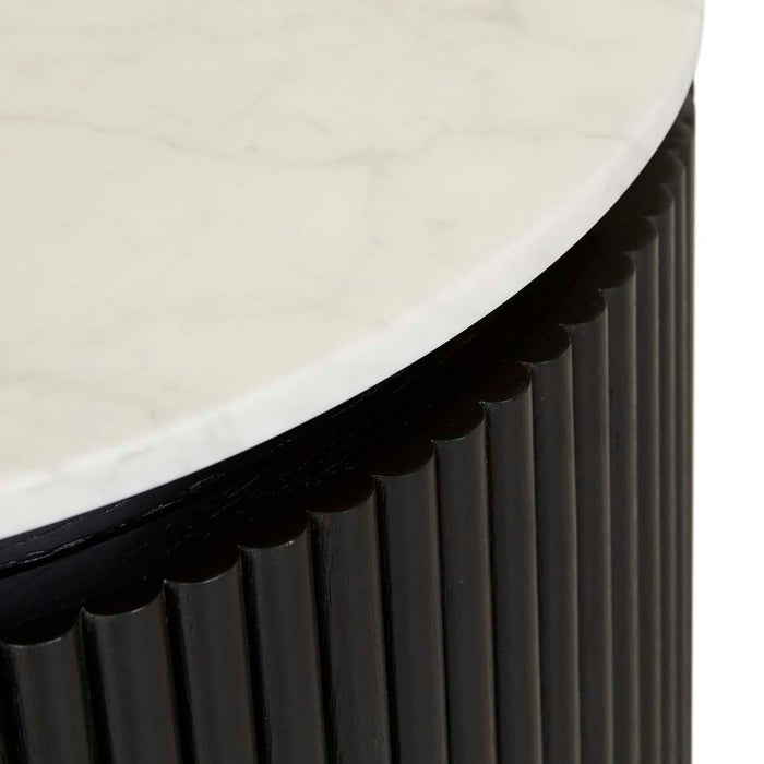 Benjamin Ripple Marble Round Bedside - Matt White Marble - Matt Black