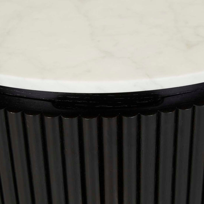 Benjamin Ripple Marble Round Bedside - Matt White Marble - Matt Black