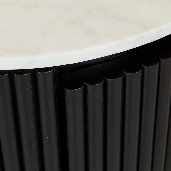 Benjamin Ripple Marble Round Bedside - Matt White Marble - Matt Black