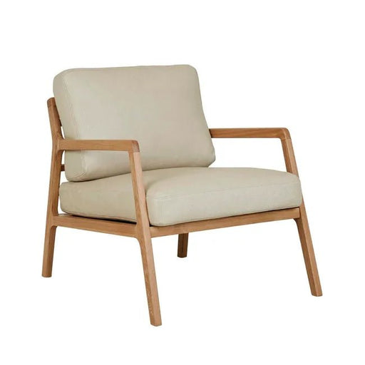 Sketch Nysse Occasional Chair - Limestone Leather - Light Oak 76 x 91 x 92cm - Biku Furniture & Homewares