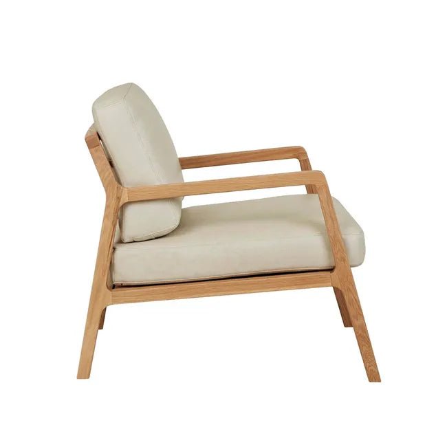 Sketch Nysse Occasional Chair - Limestone Leather - Light Oak 76 x 91 x 92cm - Biku Furniture & Homewares