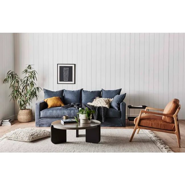 Sketch Nysse Occasional Chair - Limestone Leather - Light Oak 76 x 91 x 92cm - Biku Furniture & Homewares