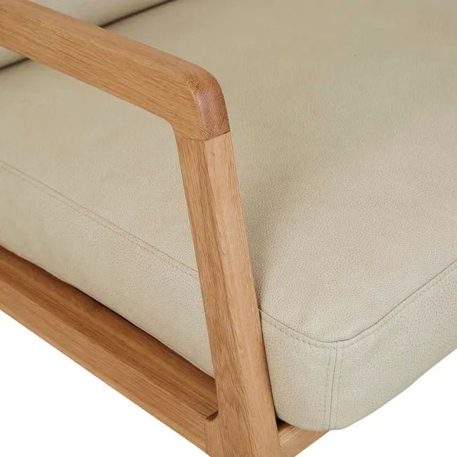 Sketch Nysse Occasional Chair - Limestone Leather - Light Oak 76 x 91 x 92cm - Biku Furniture & Homewares