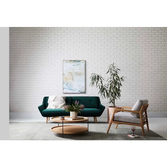 Sketch Nysse Occasional Chair - Limestone Leather - Light Oak 76 x 91 x 92cm - Biku Furniture & Homewares