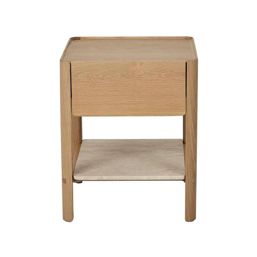 Sketch Tye Marble Bedside - Light Oak - Natural Travertine - Biku Furniture & Homewares