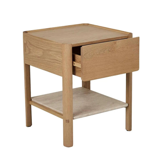Sketch Tye Marble Bedside - Light Oak - White Marble - Biku Furniture & Homewares