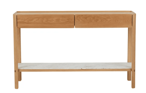Tolv Nell Marble Console - Light Oak - White Marble - Biku Furniture & Homewares