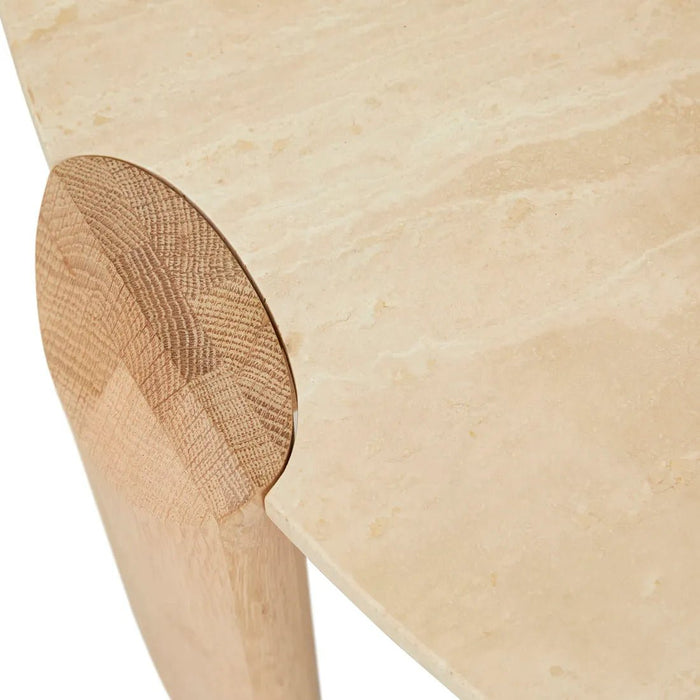 Willa Marble Coffee Table - Natural Travertine - Light Oak - Biku Furniture & Homewares