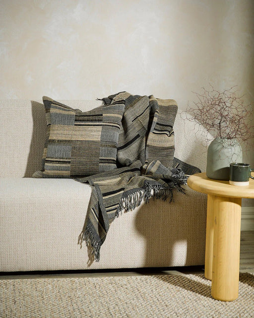 Black & Straw Chic Pillow with Feather Filling - Biku Furniture & Homewares