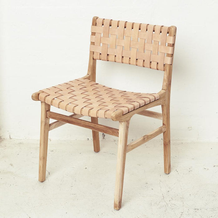 Blair Leather & Teak Dining Chair - Biku Furniture & Homewares