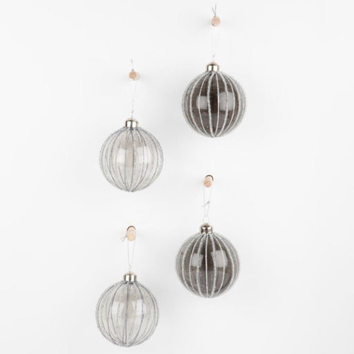 Caribbean Hanging Smoked Glass, Frosted Lines Bauble - Biku Furniture & Homewares
