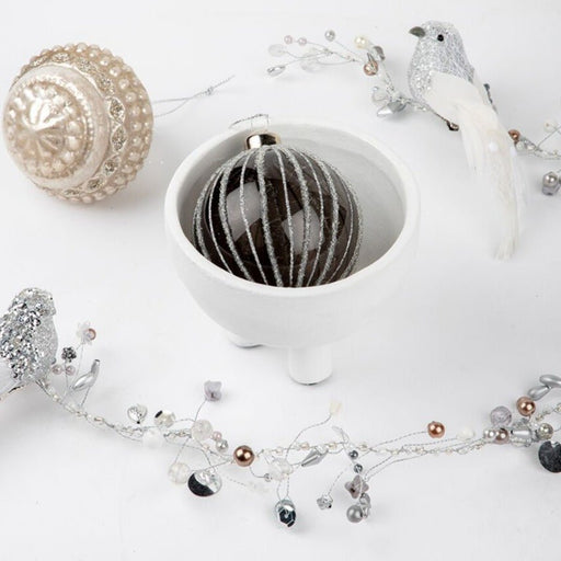 Caribbean Hanging Smoked Glass, Frosted Lines Bauble - Biku Furniture & Homewares