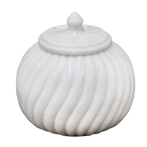 Fleurette Marble Carved Jar - Biku Furniture & Homewares