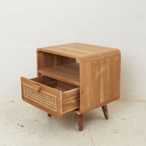Jefferson Teak and Rattan Bedside Table - Biku Furniture & Homewares
