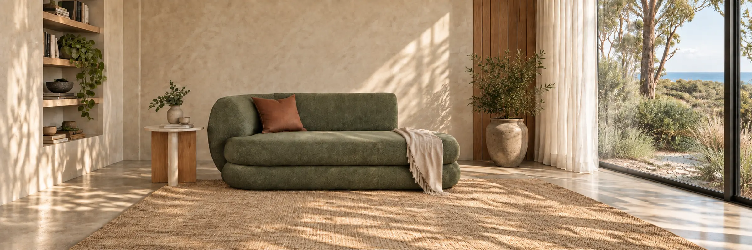 Vera Daybed Left Arm in a warmly styled coastal home