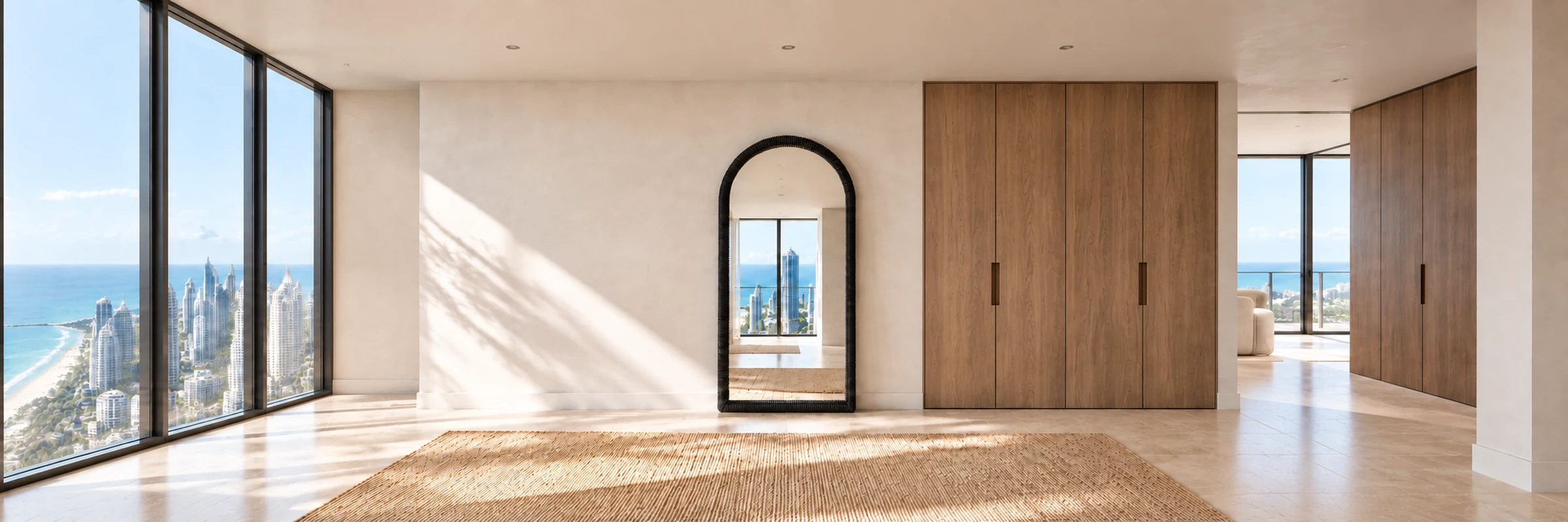 Relic arch Mirror in a warmly styled coastal home
