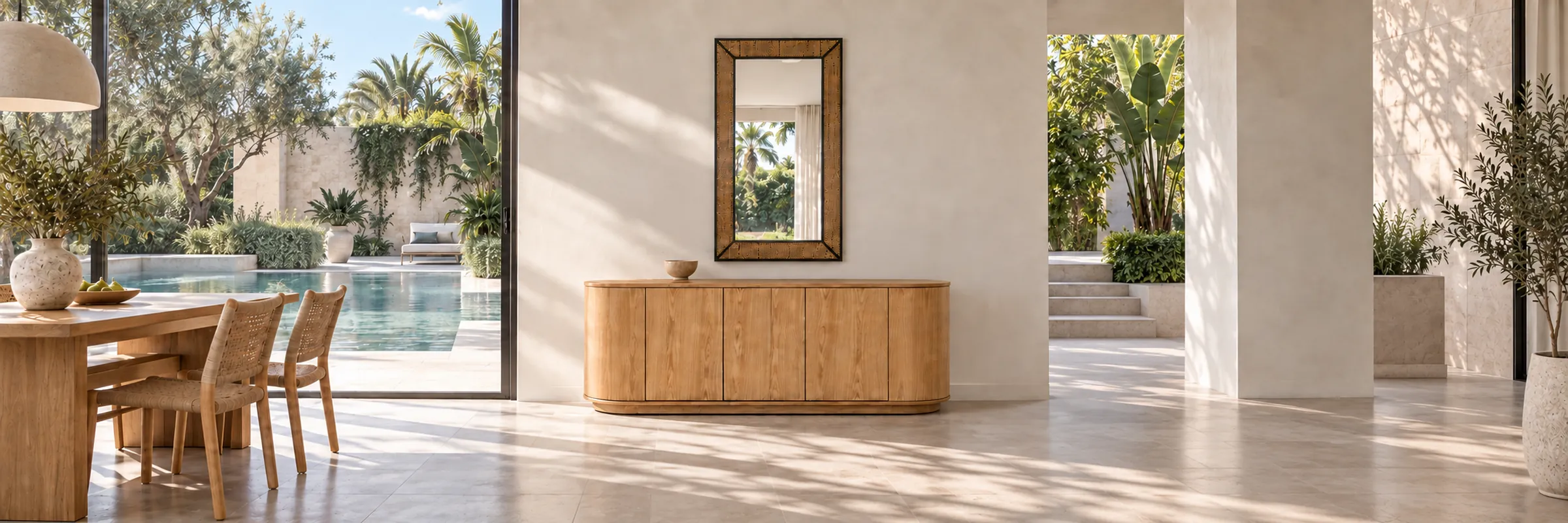 Bradford Rectangular Mirror in a warmly styled coastal home