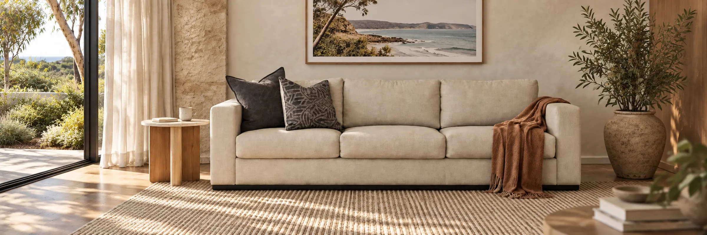 Baron Side Table in a warmly styled coastal home