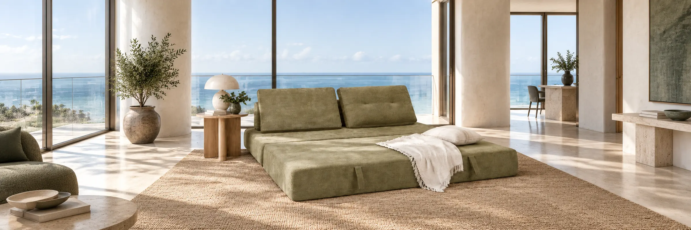 Gwen Sofa Bed in a warmly styled coastal home