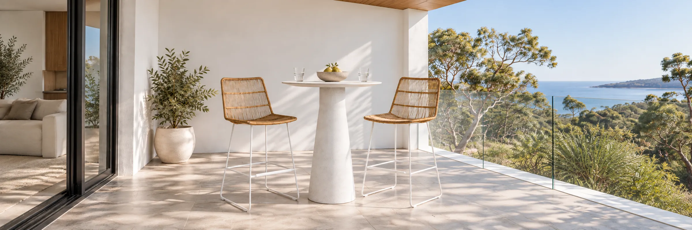 Livorno white speckle bar table with a Granada natural and white sled bar stool